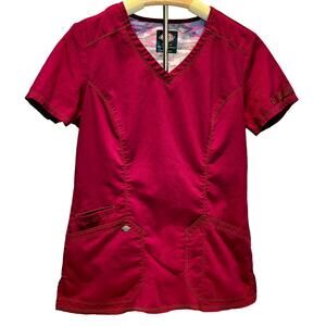 Women's Dickies Scrubs Top Short Sleeved V-Neck Magenta Pockets Size XS